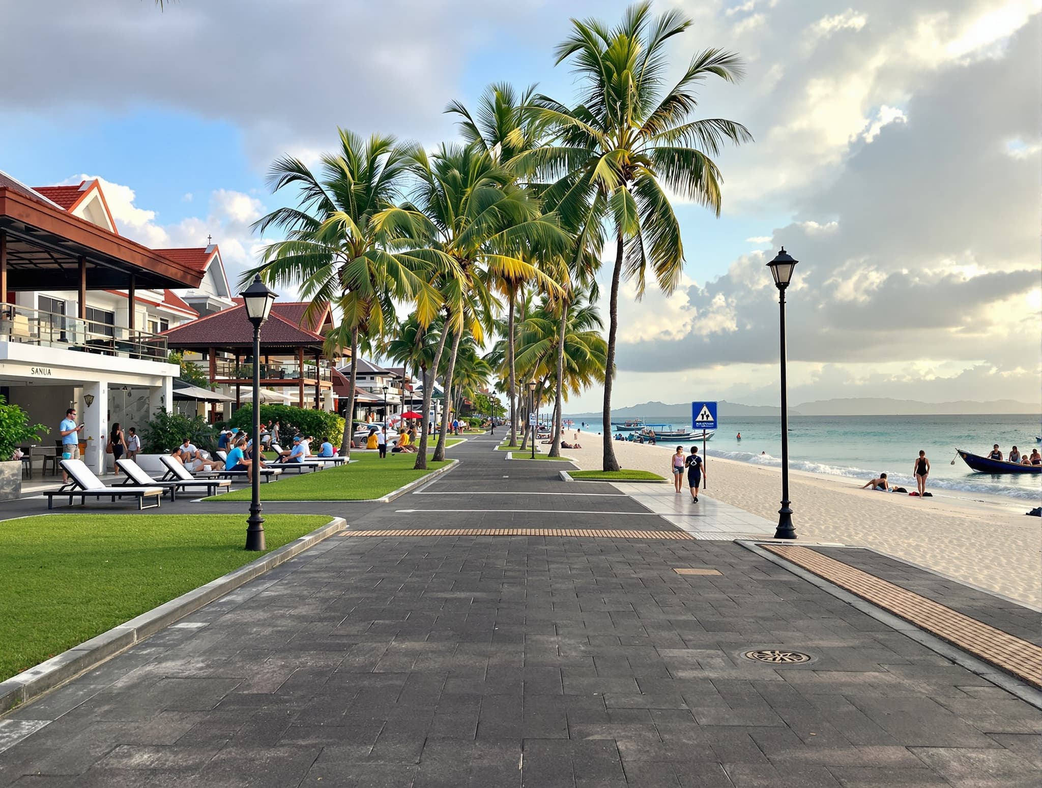 Sanur's quiet beachfront promenade or morning beach scene — capturing the flat, walkable, local character the article calls the most underrated area on the island, with calm swimmable water and a relaxed pace