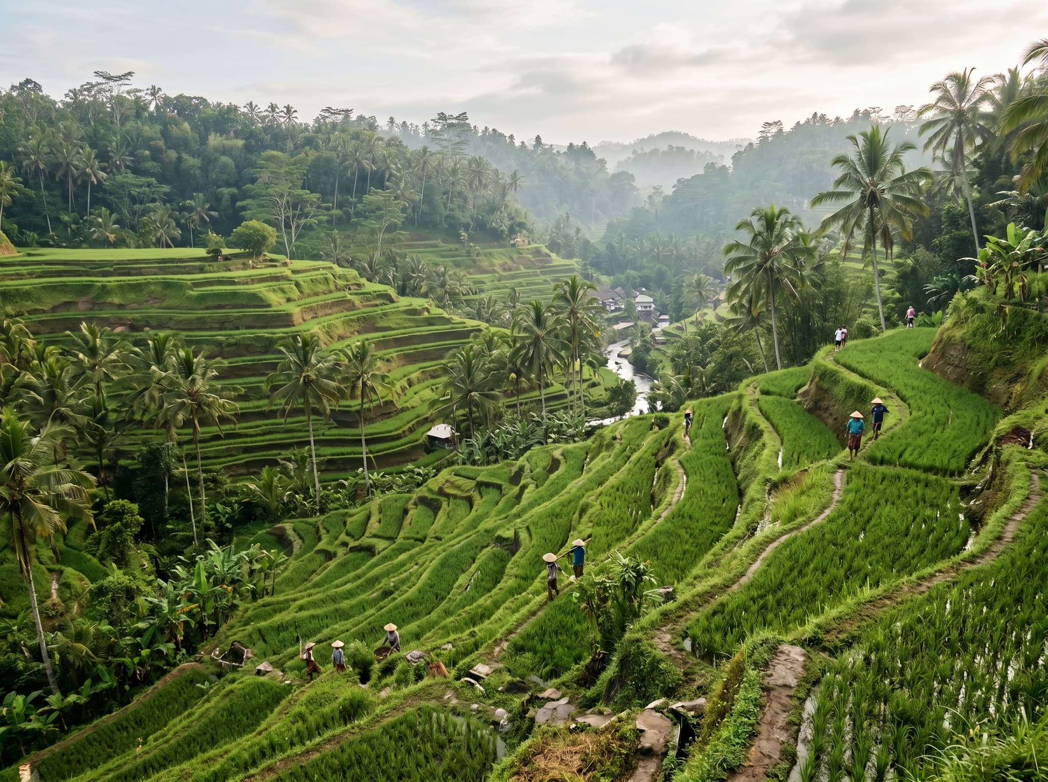 Tegallalang rice terraces near Ubud, Gianyar, referenced in the article as a nearby stop to combine with Kanto Lampo on a day trip from Ubud — showing the broader landscape context of the Gianyar Regency day-trip circuit