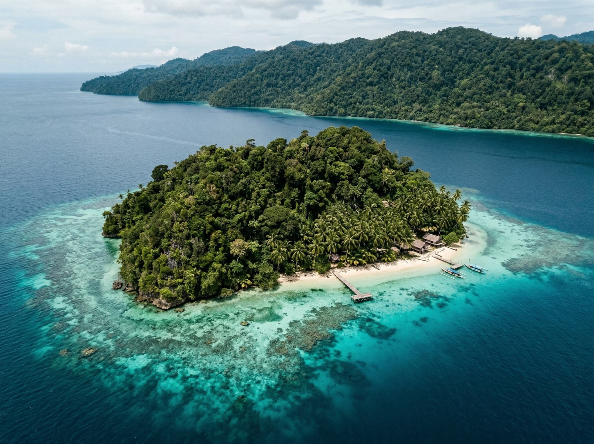 Aerial or shoreline view of Dayang Island's small, forested coastline against the blue waters of Raja Ampat — giving readers a sense of the island's remote, intimate scale described throughout the article