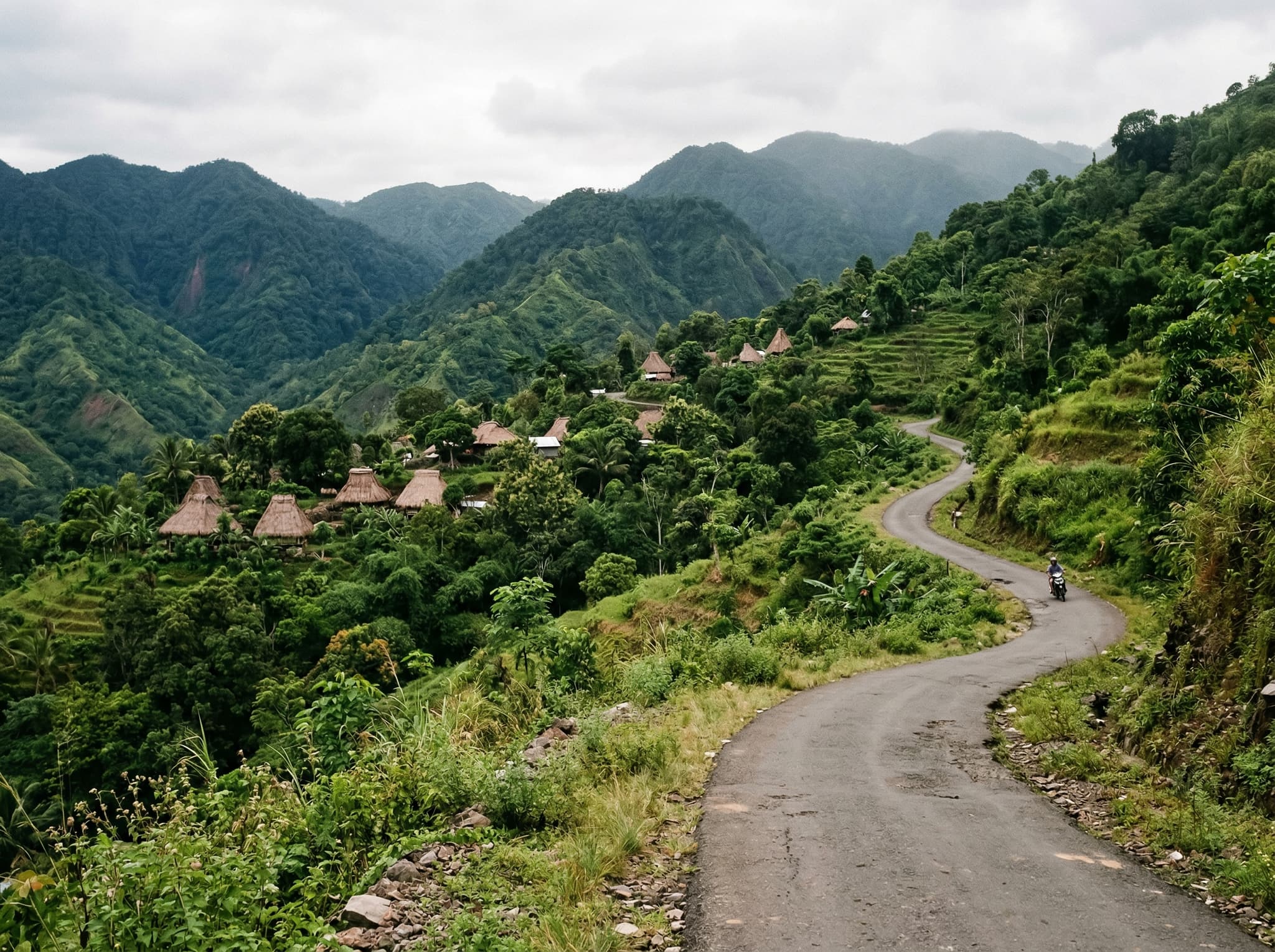 The road or landscape between Ende town and the traditional villages of the Ende regency, Flores — showing the rural character of the journey south toward Saga, contextualizing the 15-kilometer drive described in the article