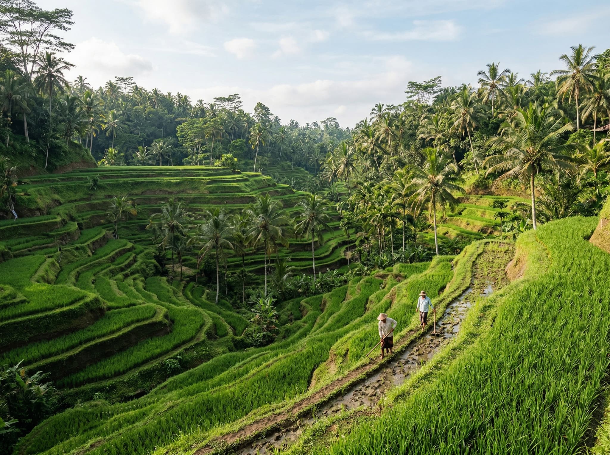 Tegallalang Rice Terraces near Ubud — the iconic UNESCO-listed subak irrigation terraces located in the same travel corridor as the Ayung River rafting put-in points, often combined in a single day trip