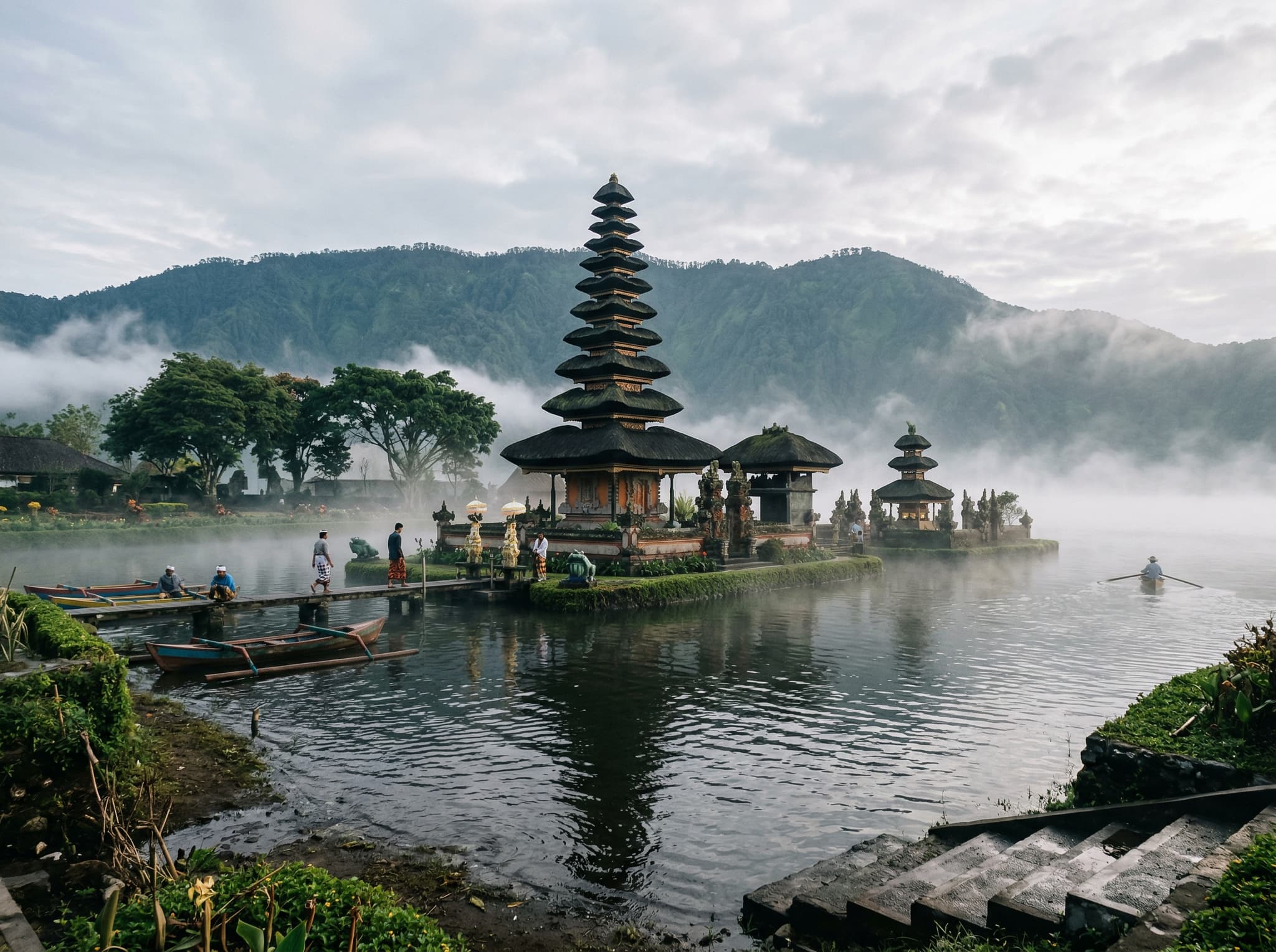 Ulun Danu Beratan Temple on the shores of Lake Bratan in Bedugul, Bali — the iconic water temple the article recommends combining with a Bali Farm House visit as part of a northern Bali day trip