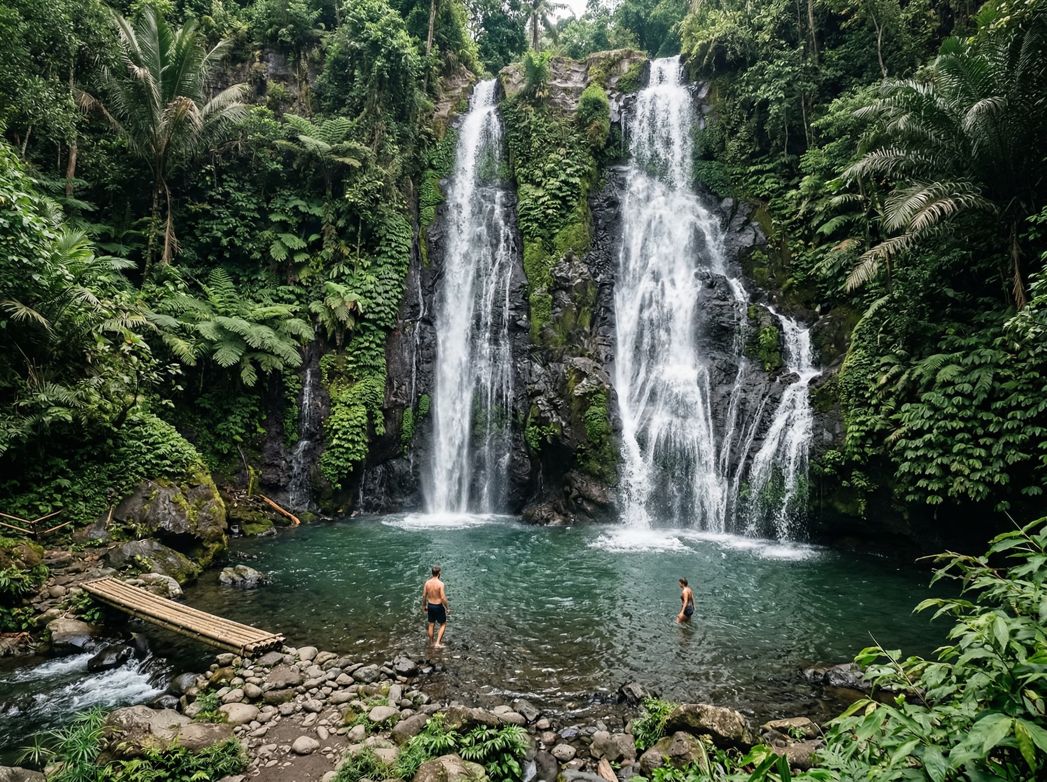 Banyumala Twin Waterfall in North Bali — the undervisited cascade about 20 minutes from Banyu Wana Amertha that the article recommends as a combination stop on a northern Bali itinerary