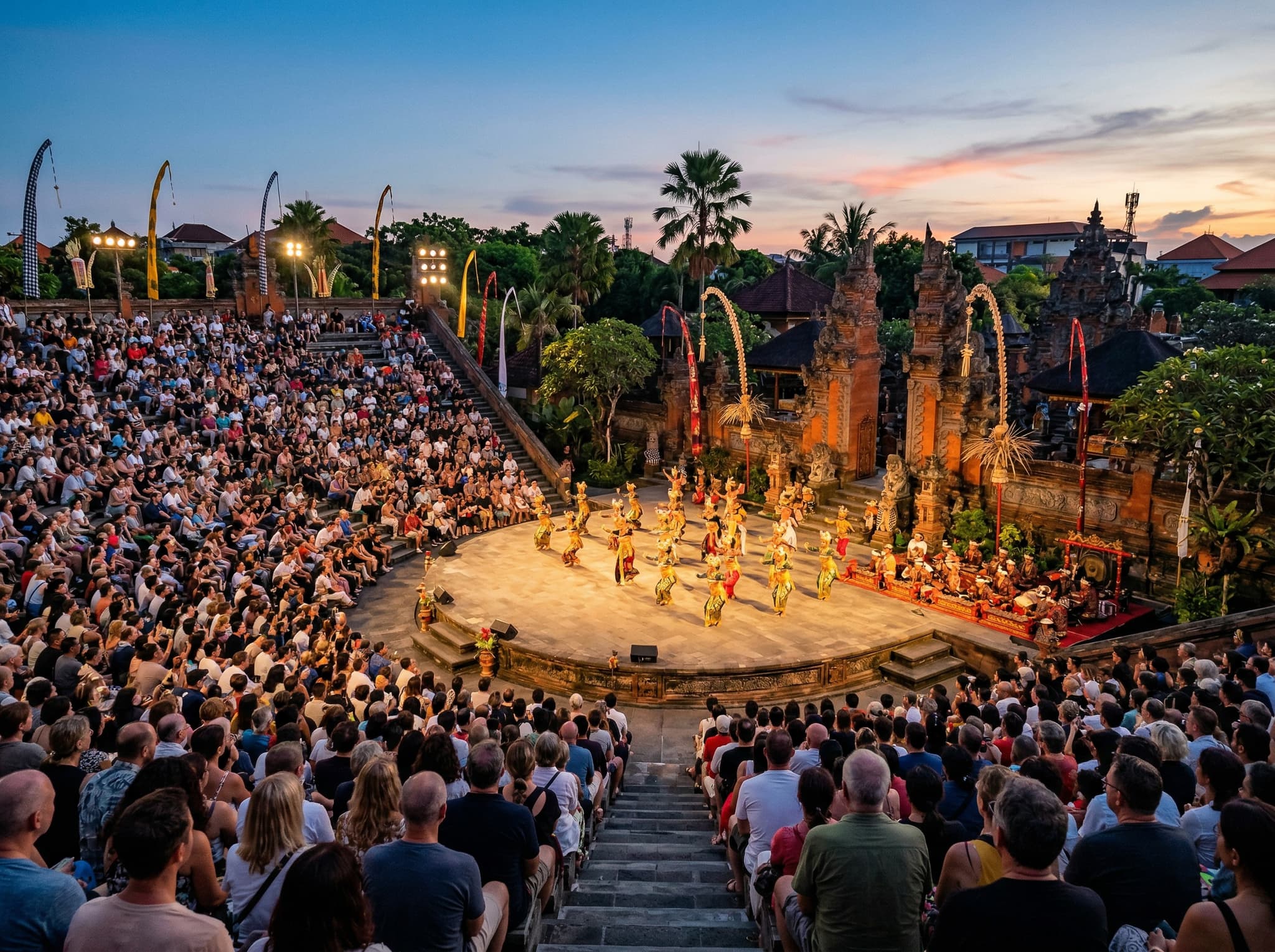 The Ardha Candra open-air amphitheater at Taman Wedhi Budaya, Denpasar — the 6,000-seat venue that serves as the main stage for the annual Bali Arts Festival performances