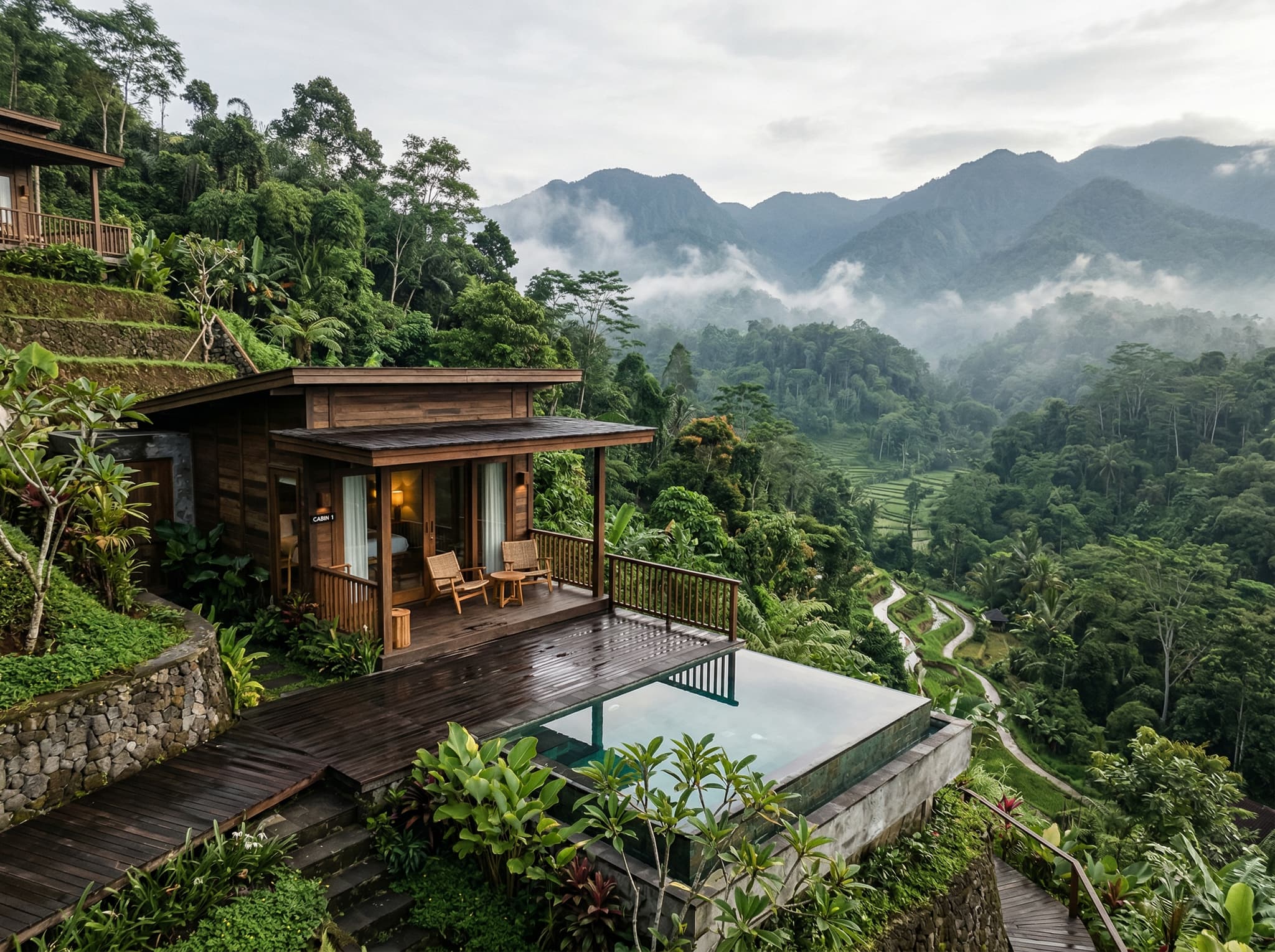 Munduk Cabins by Desa Hay — design-forward accommodation cabins set into the Munduk hillside with mountain views, representing the premium end of the village's accommodation spectrum described in the article's Where to Stay section