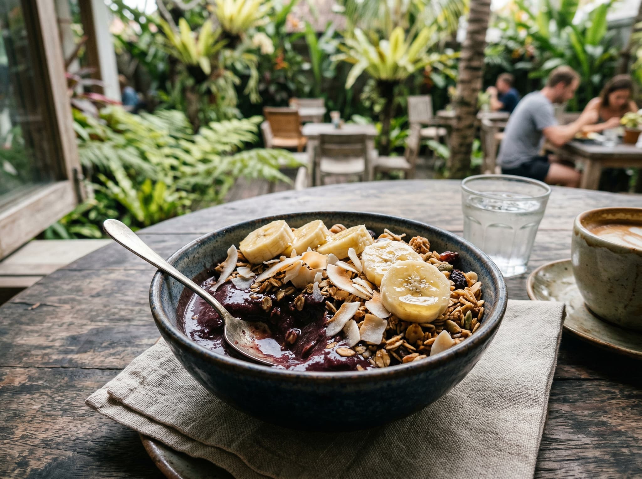 An açaí smoothie bowl with granola, coconut flakes, and fresh fruit — representing the Lost in Paradise Smoothie Bowl at Shady Shack, described as the most photographed item on the menu