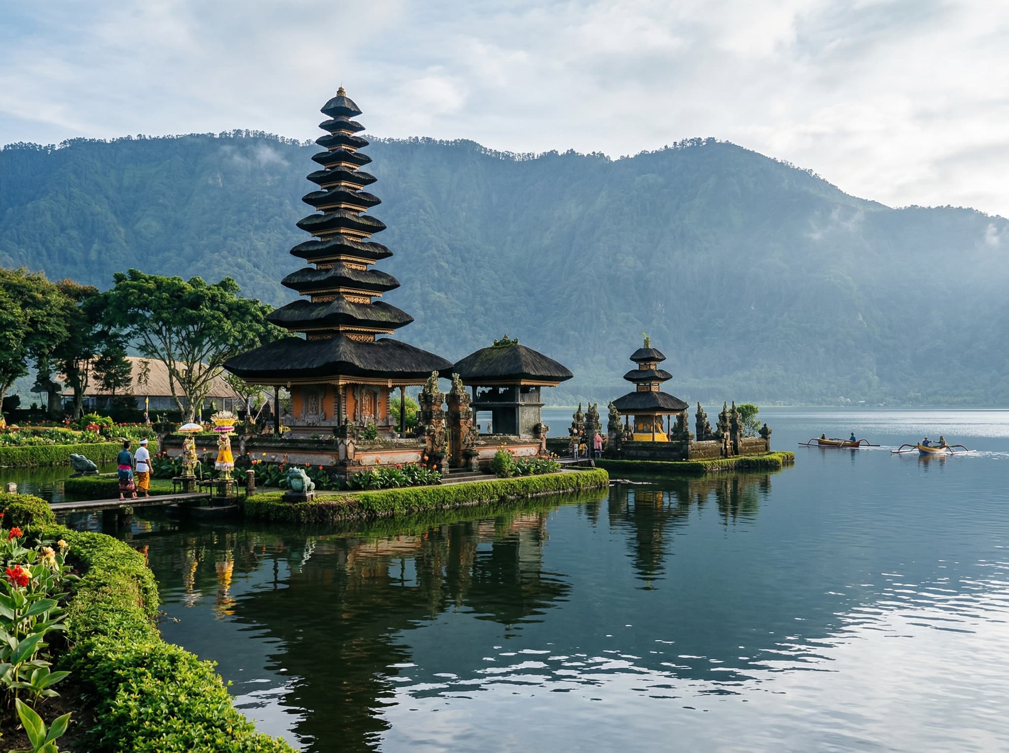 Ulun Danu Beratan temple on the shores of Lake Beratan in northern Bali, referenced in the article as a recommended combination stop on a full-day northern Bali itinerary with Sekumpul.