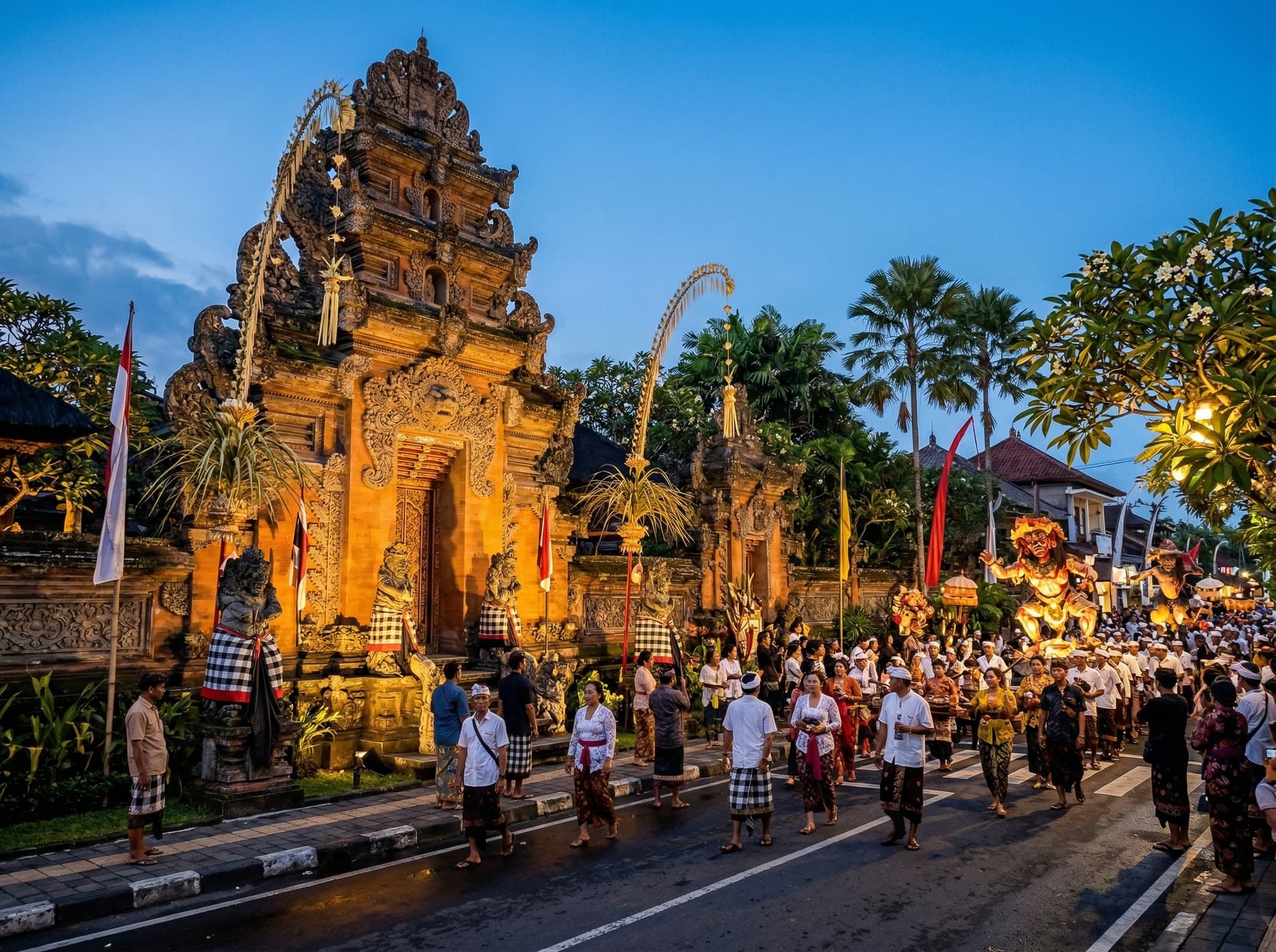 Ubud Palace (Puri Saren Agung) in Ubud, Bali — the landmark near which Ubud's Ogoh-Ogoh processions pass, known for the artistic quality of the effigies built by Ubud's banjar communities