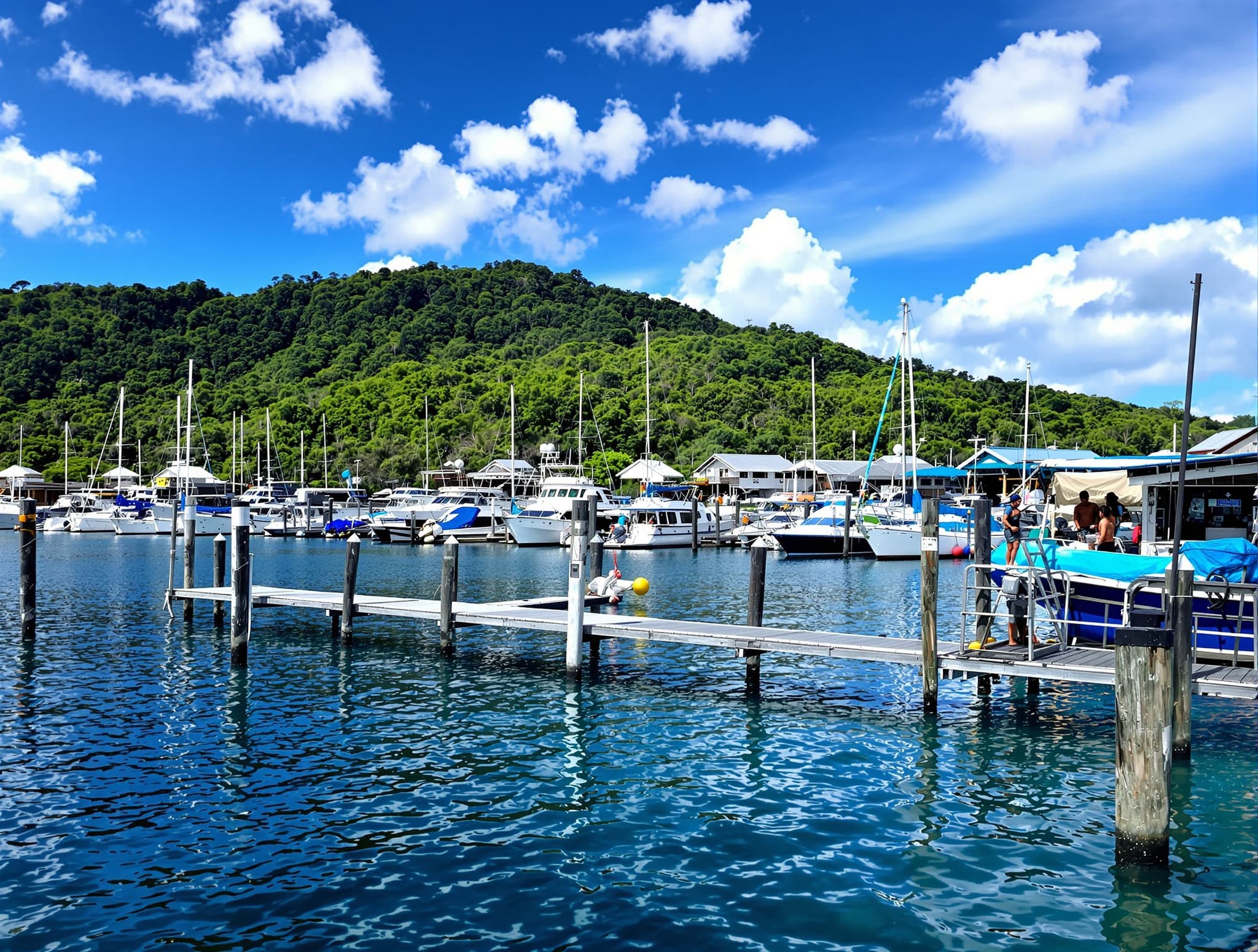 Waisai port on Waigeo island, Raja Ampat — the main arrival point for ferry passengers and the onward transport hub from which travelers disperse to homestays, dive resorts, and remote island clusters